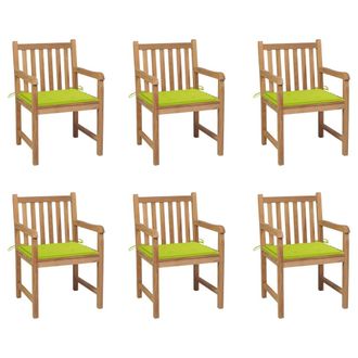 vidaXL Sillas De Jard&iacute;n 6 Uds Madera Maciza Teca Cojines Verde Brillo Vidaxl