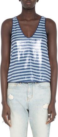 Zadig&Voltaire Tarys Sequin Stripe Sleeveless Tank in Sky at Nordstrom, Size X-Small