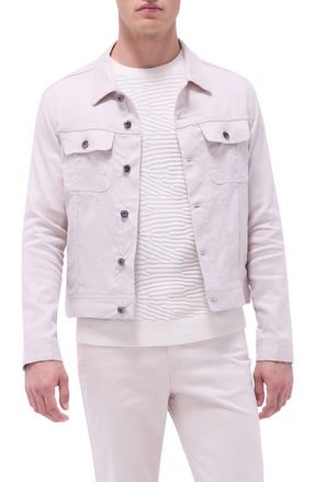 Bugatchi Stretch Linen & Cotton Trucker Jacket in Stone at Nordstrom, Size Medium
