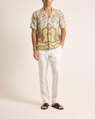 Orlebar Brown Maitan Linen Relaxed Fit Linen Fairground Shirt in Multi/vermillion at Nordstrom, Size Xx-Large