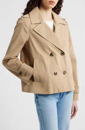 London Fog Water Resistant Double Breasted Short Trench Coat in British Khaki at Nordstrom, Size X-Small