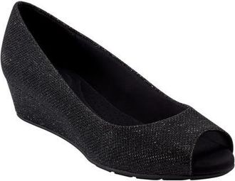 Bandolino Peep Toe Wedge Pump in Black Metallic at Nordstrom, Size 9.5