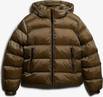 Superdry Steppjacke SUPERDRY HOODED LUXE SPORTS PUFFER, Damen, Gr. L, gr&uuml;n (khaki sheen), Web, Obermaterial: 60% Polyester, 40% Nylon, unifarben, slim fit, Jac