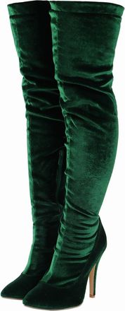 Generic Green,7.5 UK,Thigh High Boots Over The Knee Boots for Women Suede Stretch Stiletto High Heels Boot Side Zipper Long Pointed Toe Shoes
