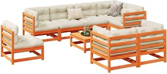 vidaXL Set De Sof&aacute;s Jard&iacute;n 9 Pzas Con Cojines Madera Pino Marr&oacute;n Cera Vidaxl