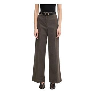 Marc O'Polo Broeken, Dames, Bruin, XS, Katoen, Broek met Wijde Pijpen en Hoge Taille
