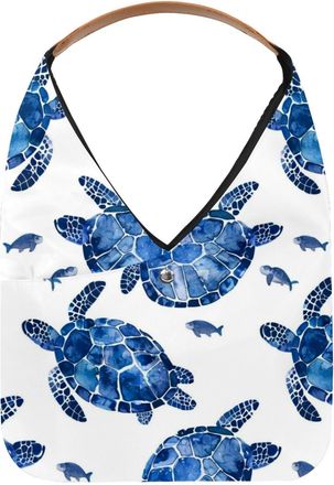 Generic Blue Turtles Pattern Reusable Lightweight Grocery Bags - Foldable Into Compact Pouch, Washable & Sturdy, Multipurpose for Shopping and Travel