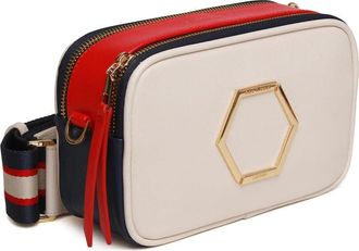 Alice Wheeler Womens Pimlico Honeycomb Tricolour Cross Body Bag Cream, Navy and Red