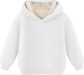 Generic Teenager Fleece Lined Hoodie Girls Boys Winter Warm Fluffy Lining Sweatshirt Kids Casual Plain Plush Jumper Fashion Solid Thermal Long Sleeve Pullover
