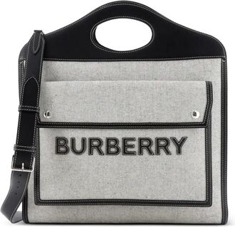 Burberry Logo Pocket Tote Canvas with Leather Medium crossbody bag - Zwart