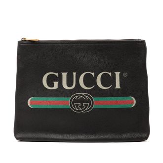 Gucci Tweedehands Medium Leren Logo Portfolio Clutch