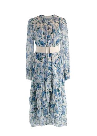 Zimmermann Blue Moncur Floral-print Silk Midi Dress Size S