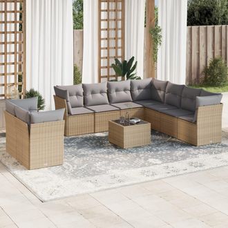 vidaXL Juego De Sof&aacute;s Jard&iacute;n Con Cojines Beige 10 Pzas Rat&aacute;n Sint&eacute;tico Vidaxl