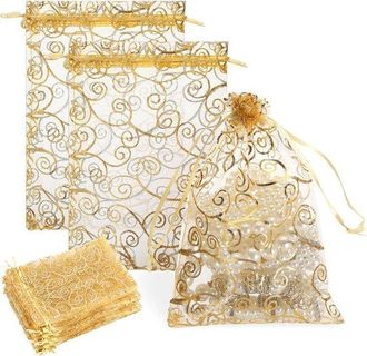 OEM Bolsas De Organza Con Cord&oacute;n, 100 Unidades - Bolsas Peque&ntilde;as De Regalo De 13 X 18 Cm En Color Dorado Para Dulces Y Joyas