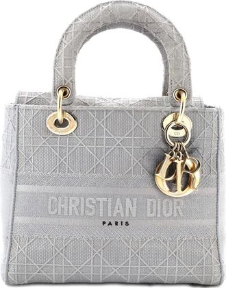 Dior Lady D-Lite Bag Cannage Embroidered Canvas Medium satchel - Grijs