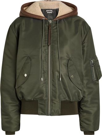 J.W.Anderson Shearling and Leather-trim Hooded Shell Bomber Jacket - Khaki - S (UK8-10 / S)