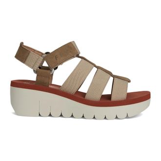 FLY London YOJI198FLY Textile Leather Womens Heels Sandals - Military Beige Brick - Size:UK 6