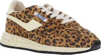 Autry Womens Leather-Trim Sneakers With Brown Animalier Print Trainers