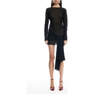Lioness Ford O-Ring Long Sleeve Mesh Minidress in Obsidian at Nordstrom, Size X-Small