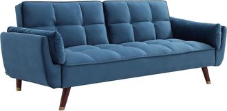 Vente-Unique Sof&aacute; cama de 3 plazas de terciopelo azul GULCAN