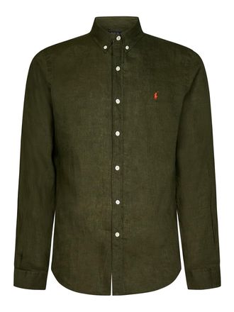 Polo Ralph Lauren Army green slim-fit linen shirt
