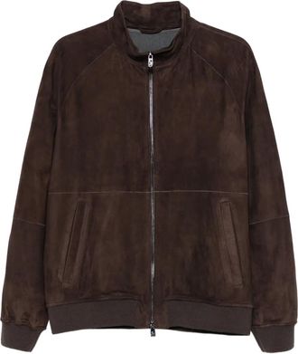 Corneliani Giacca in pelle scamosciata con zip - Marrone