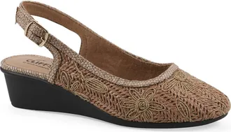 White Mountain Borris Slingback Wedge in Cognac/Fabric at Nordstrom Rack, Size 7.5
