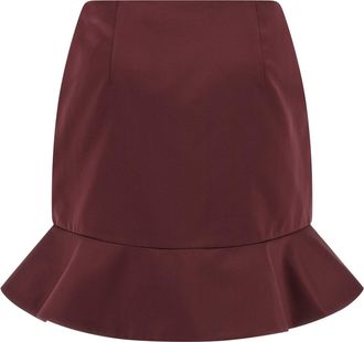 Rotate Flounced Satin Skirt - Burgundy