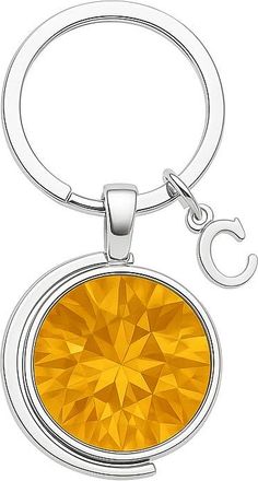 Generic November Birthstone Personalised Keyring - Topaz Yellow Crystal printed Name Charm with Initial - Custom Moon Keychain Gift for Her