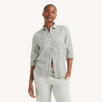 Nautica Womens Striped Button-Up Shirt