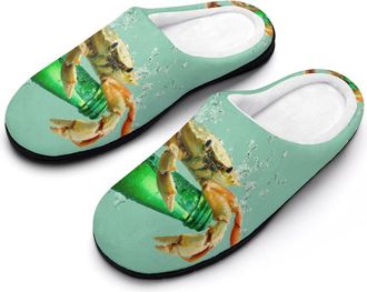 Generic Crab And Drink Funny Mens Cotton Slippers Soft Non-Slip Rubber Sole House Slipper Indoor Outdoor