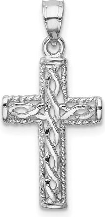 Diamond2Deal 14K White Gold Polished Braided Cross Pendant
