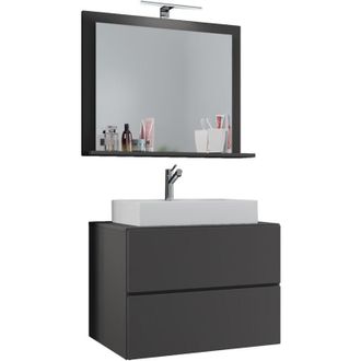 ebuy24 Ebuy24 - Vcm 3 Pcs Lavabo De Lavabo Lavabo Gabinete Inferior Ancho 60 Cm Muebles De Ba&ntilde;o Con Cajones Espejo Lendas (roble De Miel)