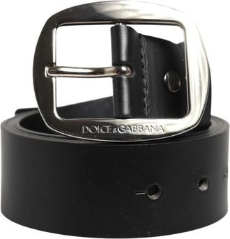 Dolce & Gabbana Zwarte leren riem met metalen gesp - Heren - Riemen - Zwart - ONE Size - Leer - Accessoires
