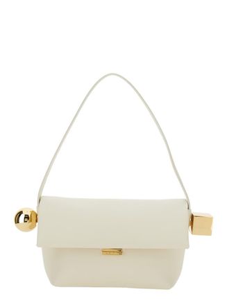 Jacquemus Le Rond Carre White Shoulder Bag With Shoulder Strap In Leather Woman