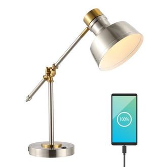 Jonathan Y Designs Allegra Classic Farmhouse Adjustable Cantilever LED Task Lamp with USB Charging Port in Nickel/brass Gold at Nordstrom