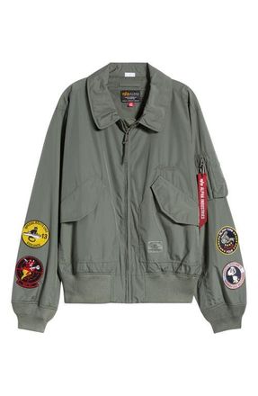 Alpha Industries Patch Detail Relaxed Fit Flight Jacket in Field Gray at Nordstrom, Size Xx-Large