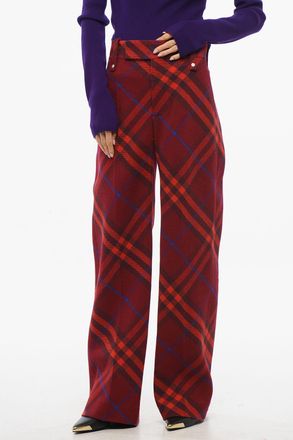 Burberry Pantaloni in Lana Vergine Tartan con Chiusura Nascosta Burberry