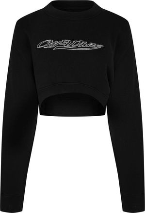 Off-white Womens Off White Cropped Bling Relaxed Fit Sweatshirt in Black - Size 14 UK