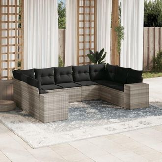 vidaXL Set Muebles Jard&iacute;n 9 Pzas Y Cojines Rat&aacute;n Sint&eacute;tico Gris Claro Vidaxl