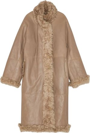 Remain shearling leather long coat - Neutrals