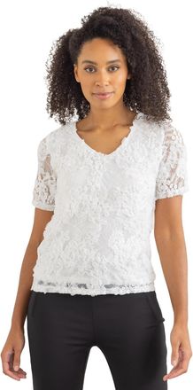 Klass Sequin Ruffle Lace Short Sleeve Top - Ivory - S