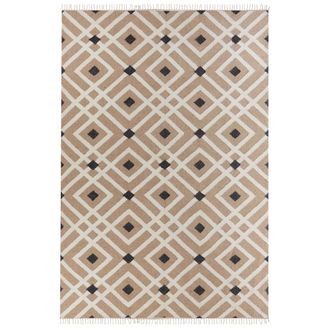 Beliani Alfombra De Yute Trenzado De Algod&oacute;n Natural De Estilo Boho Con Borlas De Dise&ntilde;o Geom&eacute;trico 200 X 300 Cm Beige Esencik