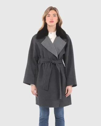 Gorski REVERSIBLE LORO PIANA WOOL STROLLER WITH DETACHABLE SELECT SHEARLING LAMB COLLAR, BELT