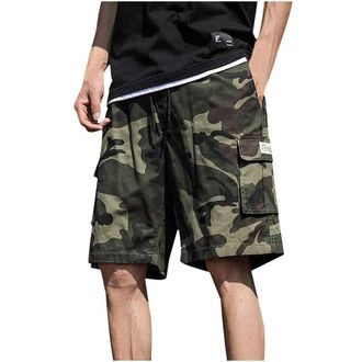 Generic Combat Camouflage Shorts For Men Uk Mens Cargo Shorts Drawstring Loose Fit Camo Work Shorts With Multi Pockets Half Trousers Elasticated Waist Bottoms