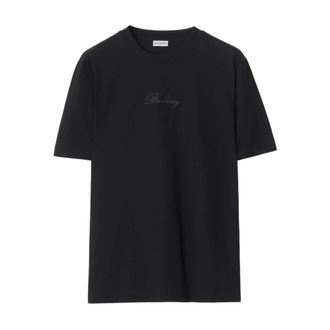 Burberry T-Shirts, male, Black, Size: XL Check Cursive Logo Cotton T-shirt