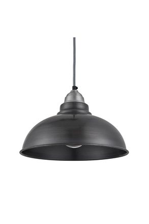 Industville Old Factory Pendant, 12 Inch, Pewter, Light Pewter Holder in Dark Grey