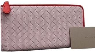Bottega Veneta Light Pink Red Color Intrecciato Long Wallet (Bi-Fold) (Pre-Owned)