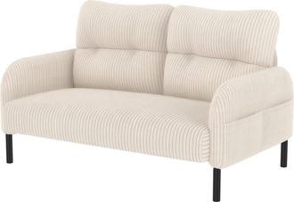 STILVORA Sof&aacute; Recto 2 Plazas En Terciopelo Acanalado Con Respaldo Ergon&oacute;mico Y Bolsillo Lateral, Estructura De Metal, Beige