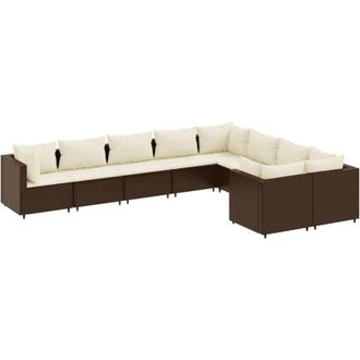 vidaXL Set De Sof&aacute;s De Jard&iacute;n 9 Pzas Y Cojines Rat&aacute;n Sint&eacute;tico Marr&oacute;n Vidaxl
